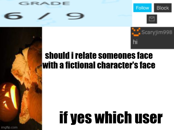 should i relate someones face with a fictional character's face; if yes which user | image tagged in template number 4 | made w/ Imgflip meme maker