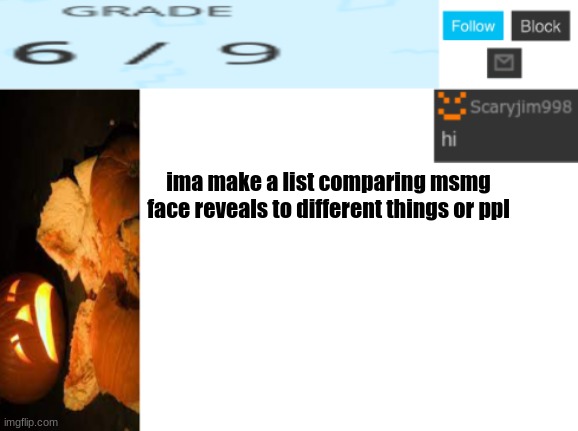 ima make a list comparing msmg face reveals to different things or ppl | image tagged in template number 4 | made w/ Imgflip meme maker