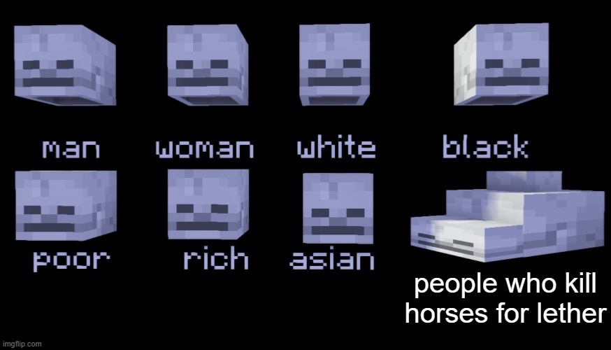 minecraft | people who kill horses for lether | image tagged in empty skulls of truth minecraft | made w/ Imgflip meme maker