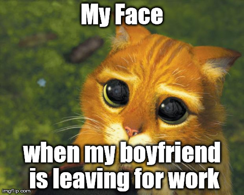 puss in boots | My Face when my boyfriend is leaving for work | image tagged in puss in boots | made w/ Imgflip meme maker