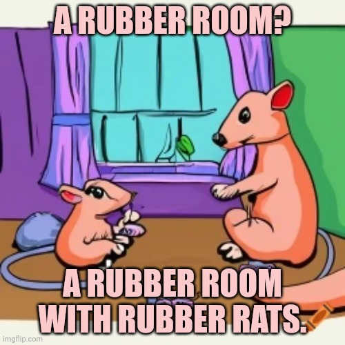 Rubber? I was rubber once | A RUBBER ROOM? A RUBBER ROOM WITH RUBBER RATS. | image tagged in crazy,i was crazy once,rats | made w/ Imgflip meme maker