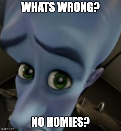 send to ur friends | WHATS WRONG? NO HOMIES? | image tagged in megamind no b | made w/ Imgflip meme maker