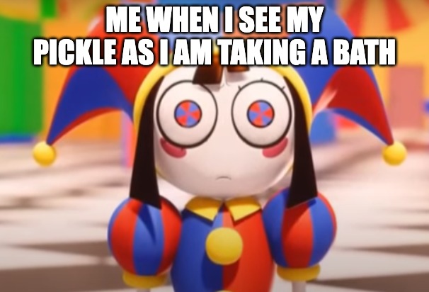 Only MtJ (Male to Jester) Trans Folks will get this one | ME WHEN I SEE MY PICKLE AS I AM TAKING A BATH | image tagged in pomni death stare,pickle,dysphoric,tadc,pomni,the amazing digital circus | made w/ Imgflip meme maker