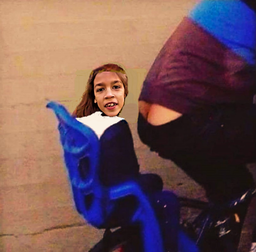 Young AOC rides bike with dad Blank Meme Template