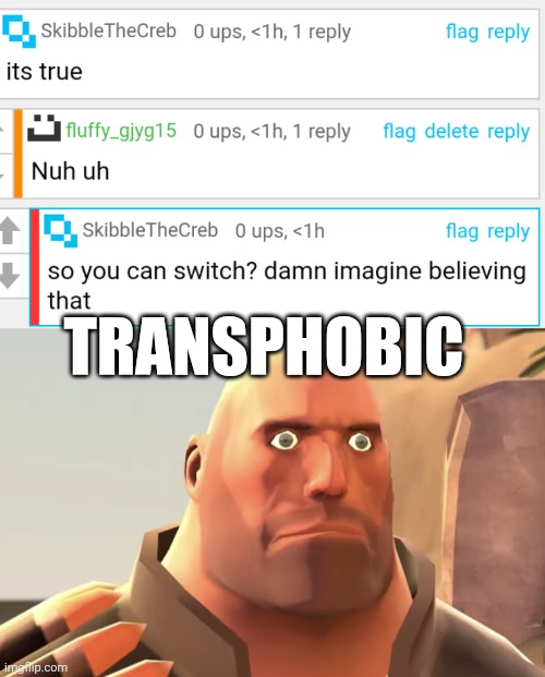 TRANSPHOBIC | image tagged in heavy stare | made w/ Imgflip meme maker