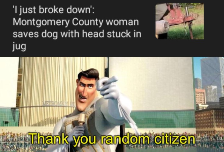 A dog saved | image tagged in thank you random citizen,dogs,dog,jar,memes,hero | made w/ Imgflip meme maker