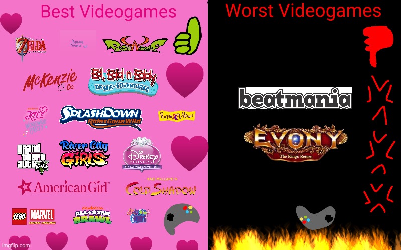 Brandon's Best and Worst Videogames | image tagged in the legend of zelda,disney,ed edd n eddy,nickelodeon,nintendo,grand theft auto | made w/ Imgflip meme maker