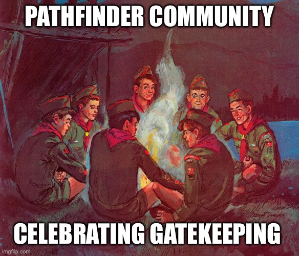 circle jerk | PATHFINDER COMMUNITY; CELEBRATING GATEKEEPING | image tagged in circle jerk | made w/ Imgflip meme maker