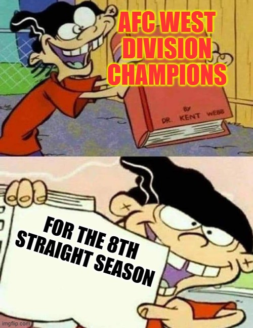 Facts | AFC WEST DIVISION CHAMPIONS; FOR THE 8TH STRAIGHT SEASON | image tagged in facts | made w/ Imgflip meme maker