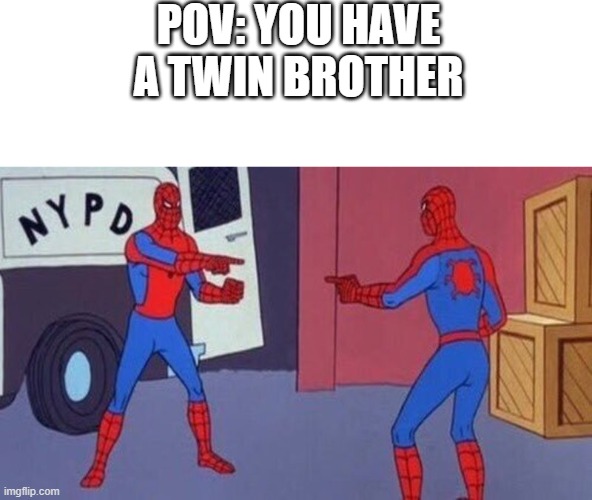 "oh omg, blud are ugly like me lmao" | POV: YOU HAVE A TWIN BROTHER | image tagged in spiderman pointing at spiderman | made w/ Imgflip meme maker