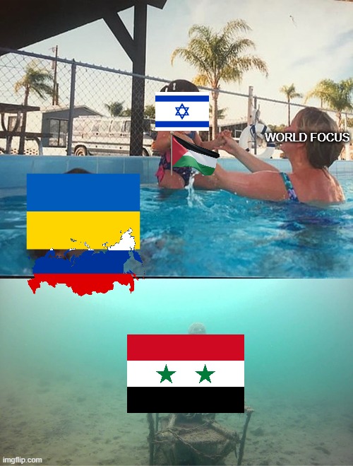 world focus be like | WORLD FOCUS | image tagged in mother ignoring kid drowning in a pool | made w/ Imgflip meme maker