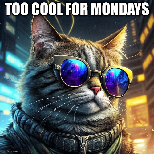 Mondays | TOO COOL FOR MONDAYS | image tagged in memes,cats,funny memes | made w/ Imgflip meme maker