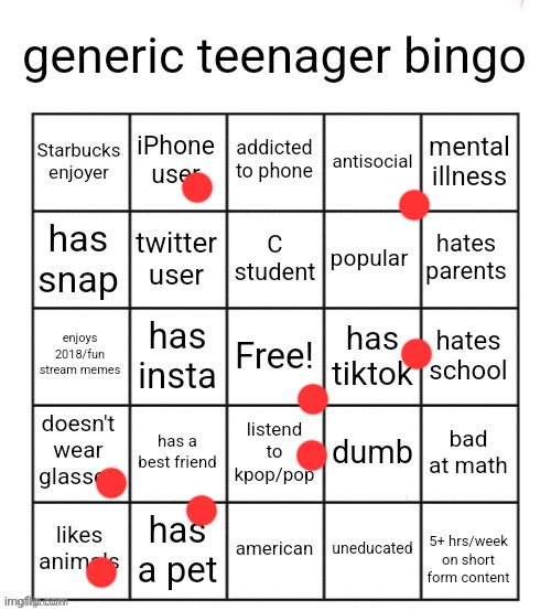 imagine being a c student im an a and one b student | image tagged in generic teenager bingo | made w/ Imgflip meme maker