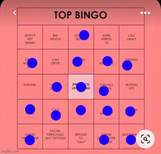 Top bingo | image tagged in top bingo | made w/ Imgflip meme maker