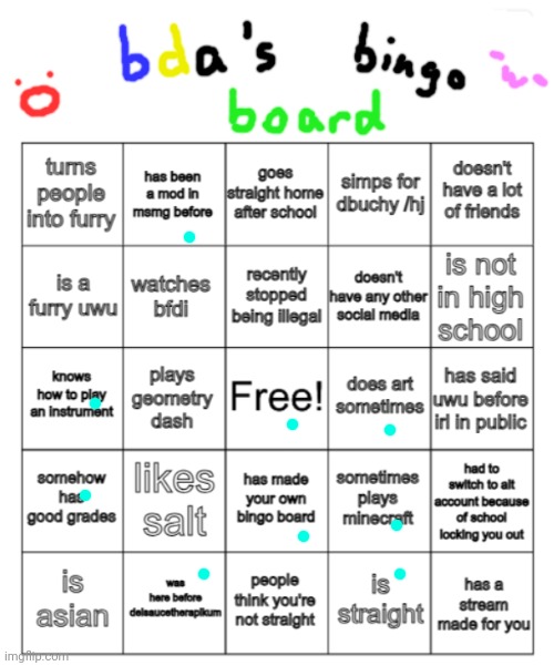 my dog is pulling my hair out | image tagged in bda bingo board | made w/ Imgflip meme maker