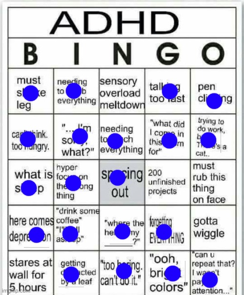 Hi | image tagged in adhd bingo | made w/ Imgflip meme maker