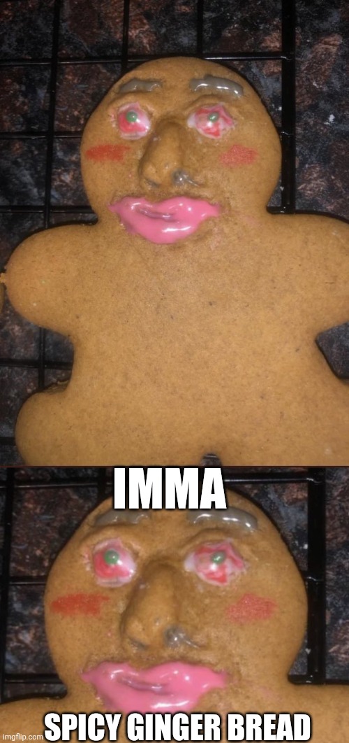 DON'T EAT THAT ONE | IMMA; SPICY GINGER BREAD | image tagged in gingerbread man,cursed image,wtf | made w/ Imgflip meme maker