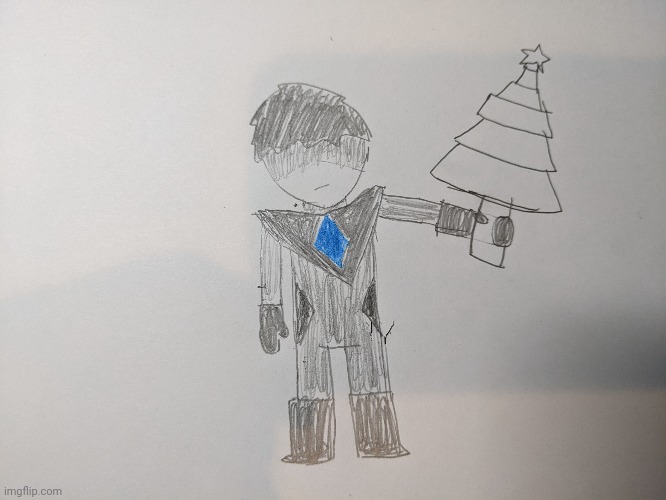 My attempt at drawing collector wielding a Christmas tree | made w/ Imgflip meme maker