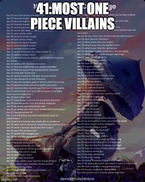 100 day anime challenge | 41:MOST ONE PIECE VILLAINS | image tagged in 100 day anime challenge | made w/ Imgflip meme maker