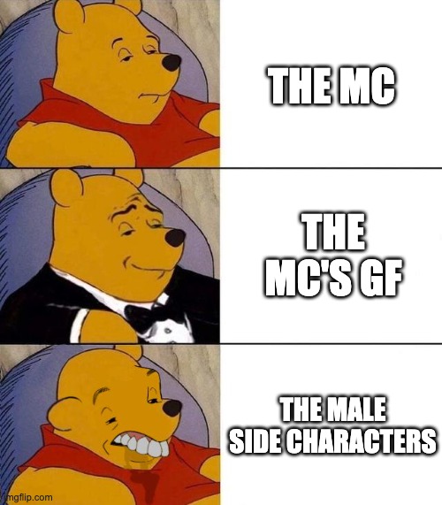 i have watched enough anime to understand | THE MC; THE MC'S GF; THE MALE SIDE CHARACTERS | image tagged in best better blurst,anime memes | made w/ Imgflip meme maker