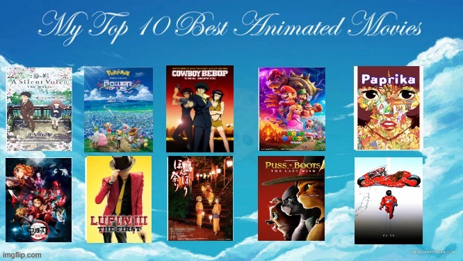 top 10 best animated movies | image tagged in animated movies,top 10,animation,movies,super mario bros,hollywood | made w/ Imgflip meme maker