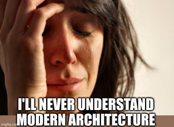 First World Problems Meme | I'LL NEVER UNDERSTAND MODERN ARCHITECTURE | image tagged in memes,first world problems | made w/ Imgflip meme maker