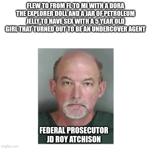 FLEW TO FROM FL TO MI WITH A DORA THE EXPLORER DOLL AND A JAR OF PETROLEUM JELLY TO HAVE SEX WITH A 5 YEAR OLD GIRL THAT TURNED OUT TO BE AN | made w/ Imgflip meme maker