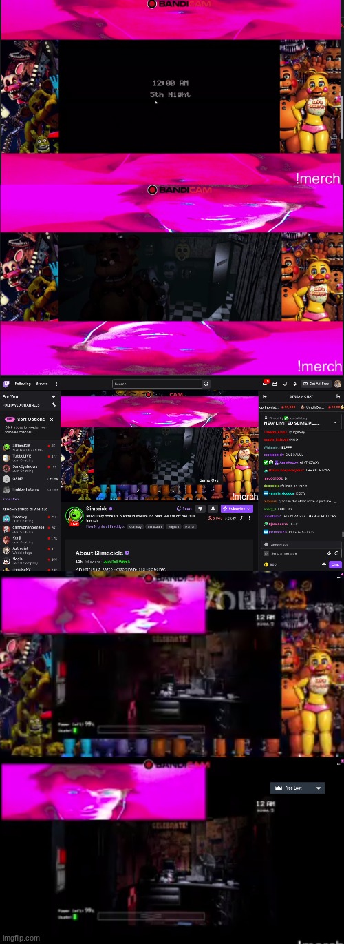 cursed screenshots from Slimecicle's recent FNAF stream going from the funniest to just starting to get bad | image tagged in slimecicle,dude it was so insane | made w/ Imgflip meme maker