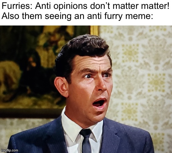 Shocked Andy | Furries: Anti opinions don’t matter matter!
Also them seeing an anti furry meme: | image tagged in shocked andy | made w/ Imgflip meme maker