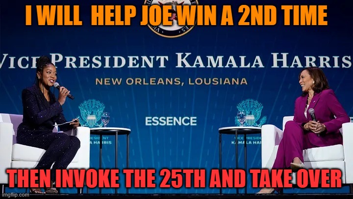 Silent take over | I WILL  HELP JOE WIN A 2ND TIME; THEN INVOKE THE 25TH AND TAKE OVER | image tagged in kamala harris,joe biden,american politics,presidency,25th amendment,what if i told you | made w/ Imgflip meme maker