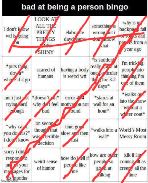 dam | image tagged in bad at being a person bingo | made w/ Imgflip meme maker