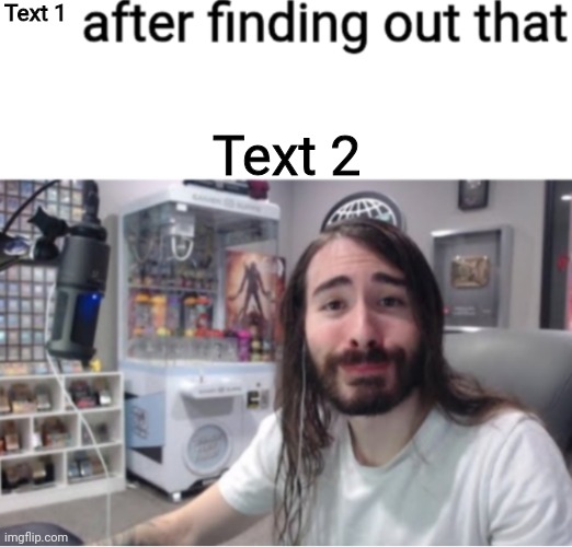 New template | Text 1; Text 2 | image tagged in x after finding out y | made w/ Imgflip meme maker