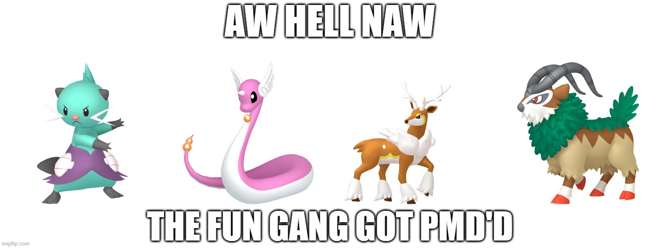 They forgot they're names | AW HELL NAW; THE FUN GANG GOT PMD'D | image tagged in deltarune,pokemon | made w/ Imgflip meme maker