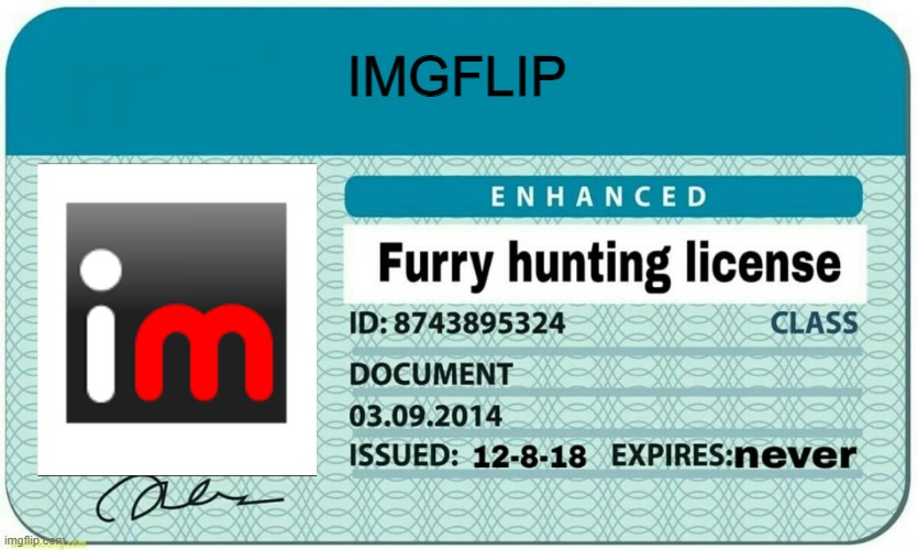 furry hunting license | IMGFLIP | image tagged in furry hunting license | made w/ Imgflip meme maker