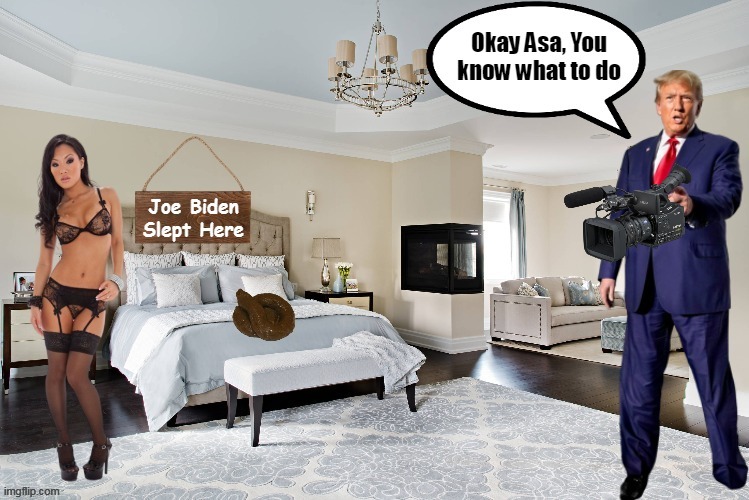 They claimed he did it to his boss, so.... | image tagged in asa akira biden piss bed meme | made w/ Imgflip meme maker