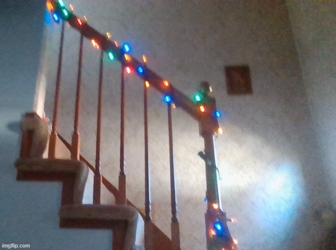 The railing Christmas lights! For the 50 follower special | image tagged in christmas,christmas lights | made w/ Imgflip meme maker