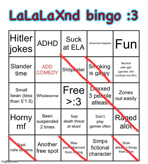 LaLaLaXnd bingo | image tagged in lalalaxnd bingo | made w/ Imgflip meme maker