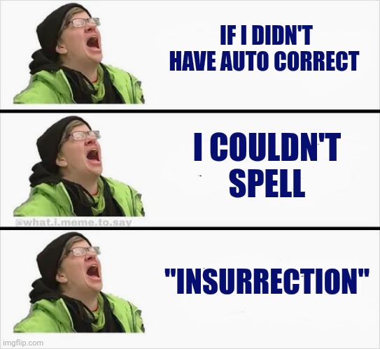 Whining Liberal | IF I DIDN'T HAVE AUTO CORRECT I COULDN'T SPELL "INSURRECTION" | image tagged in whining liberal | made w/ Imgflip meme maker