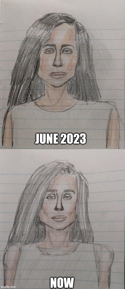 5 Month Art Improvement "Italian Woman 1" | JUNE 2023; NOW | image tagged in color,woman,art,drawings,drawing,art improvement | made w/ Imgflip meme maker