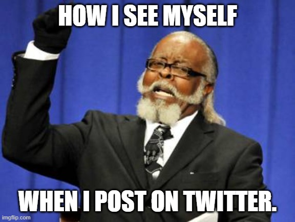 Posting on Twitter | HOW I SEE MYSELF; WHEN I POST ON TWITTER. | image tagged in memes,too damn high,twitter,x,social media | made w/ Imgflip meme maker
