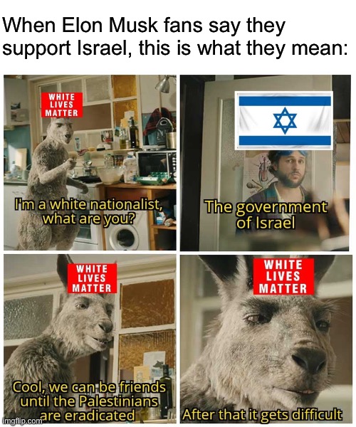 Surely you can’t expect antisemites to maintain their support for a Jewish ethnostate. | When Elon Musk fans say they support Israel, this is what they mean: | image tagged in israel,palestine,elon musk,antisemitism,nazi,fascist | made w/ Imgflip meme maker