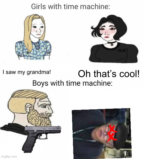 Time machine | I saw my grandma! Oh that’s cool! | image tagged in time machine | made w/ Imgflip meme maker