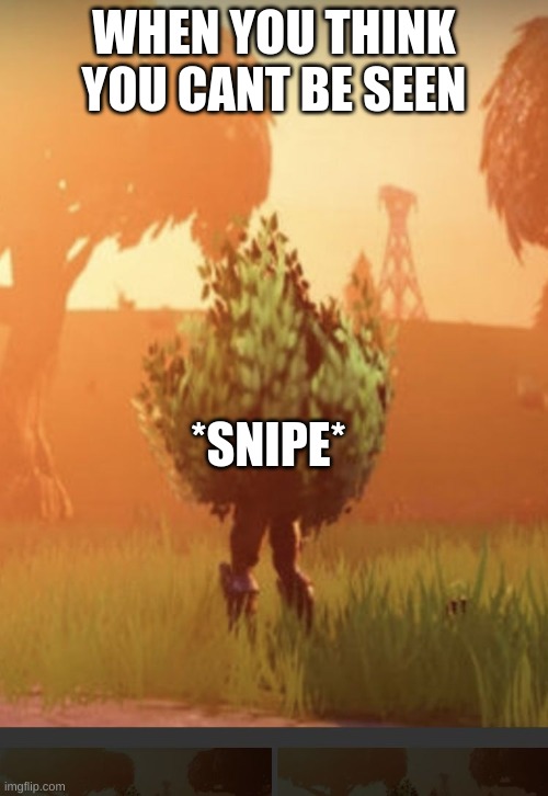 Fortnite bush | WHEN YOU THINK YOU CANT BE SEEN; *SNIPE* | image tagged in fortnite bush,fortnite,sniper | made w/ Imgflip meme maker