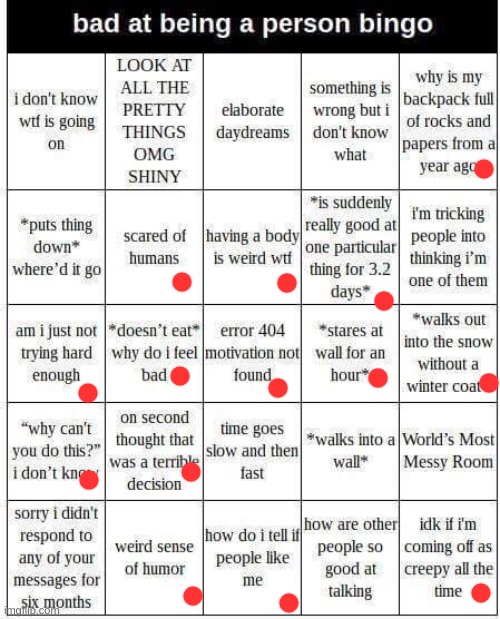 bad at being a person bingo | image tagged in bad at being a person bingo | made w/ Imgflip meme maker