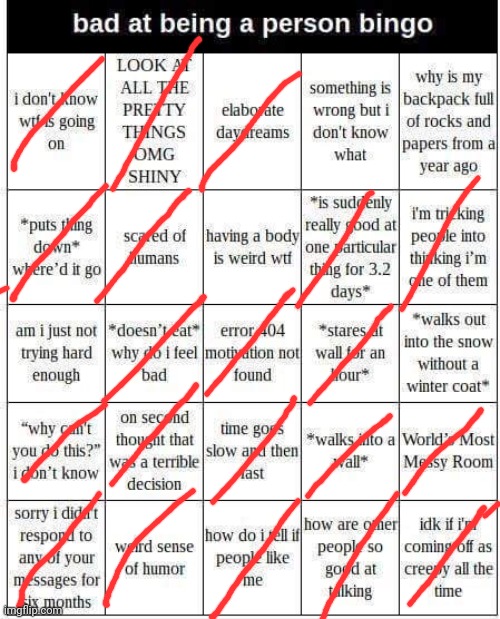 bad at being a person bingo | image tagged in bad at being a person bingo | made w/ Imgflip meme maker