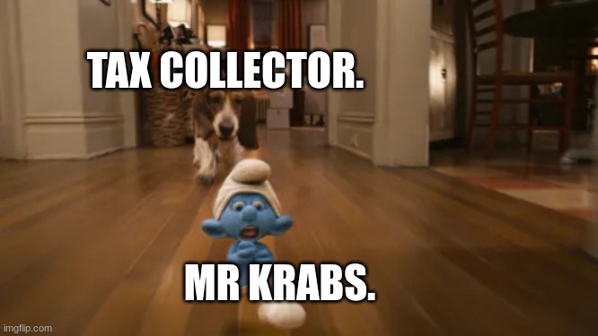 meme | TAX COLLECTOR. MR KRABS. | image tagged in run | made w/ Imgflip meme maker