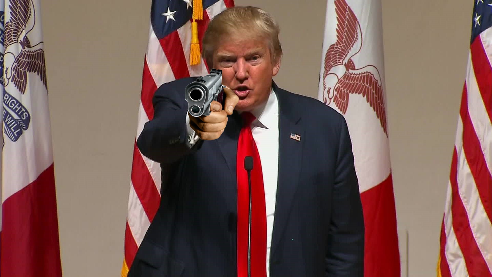 Donald Trump holding a gun at you Blank Meme Template