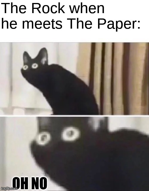 Oh No Black Cat | The Rock when he meets The Paper: OH NO | image tagged in oh no black cat | made w/ Imgflip meme maker