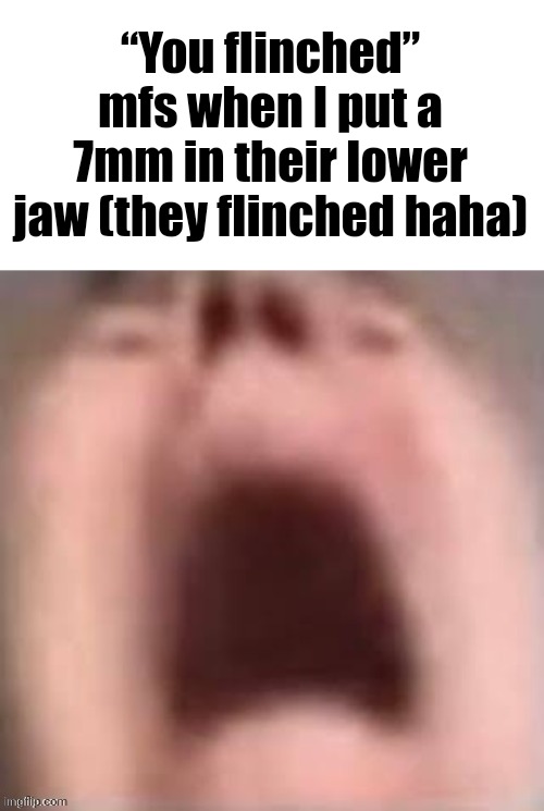 “You flinched” mfs when I put a 7mm in their lower jaw (they flinched haha) | made w/ Imgflip meme maker