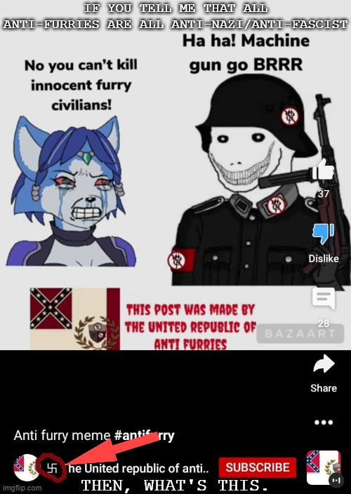 What Has the World Turned Into. | IF YOU TELL ME THAT ALL ANTI-FURRIES ARE ALL ANTI-NAZI/ANTI-FASCIST; THEN, WHAT'S THIS. | image tagged in pro-fandom,war,exposed | made w/ Imgflip meme maker